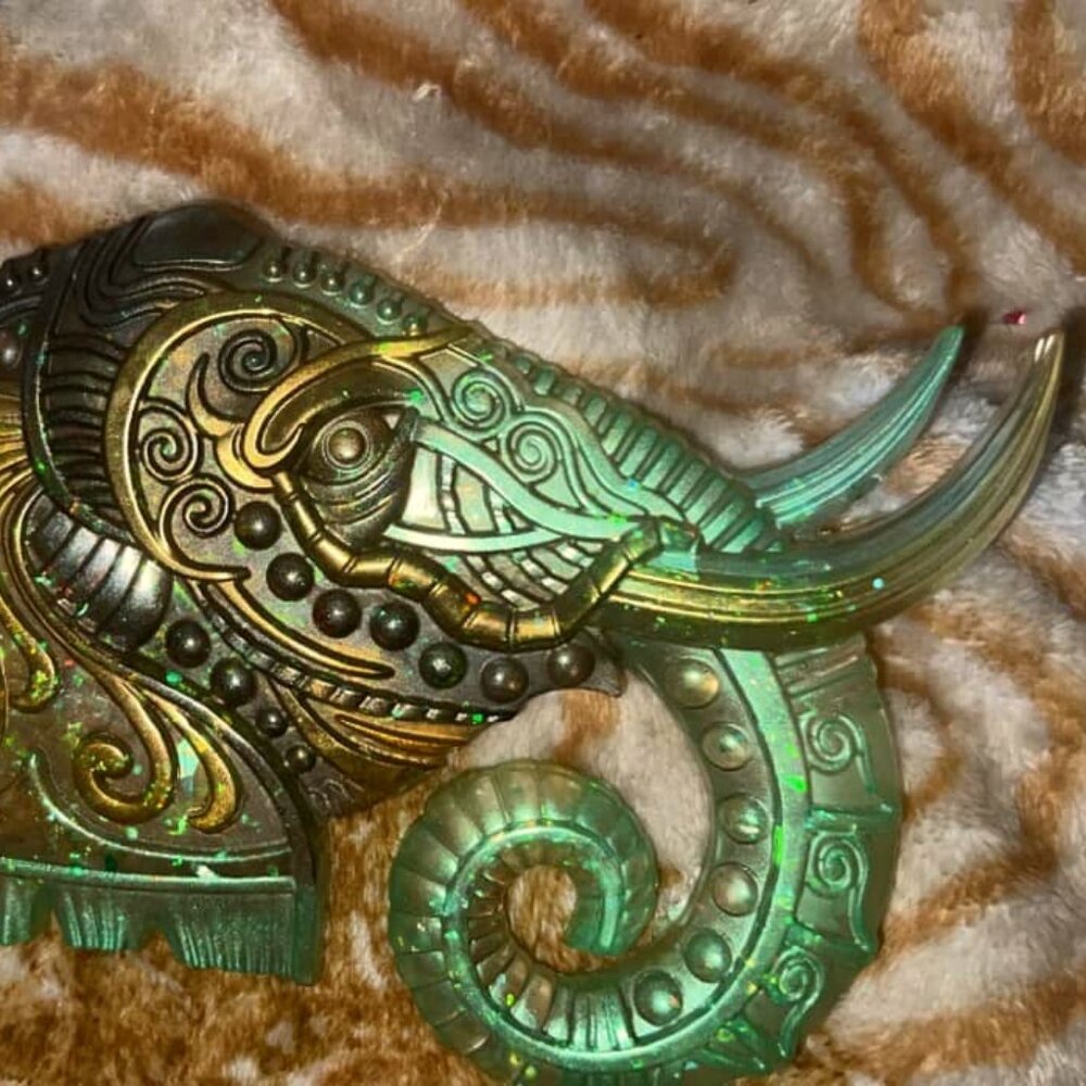 Tribal elephant functional art handmade by Underworld Alchemy  home decor resin